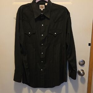 Ely Cattleman Black Western Pearl Snap Dress Shirt